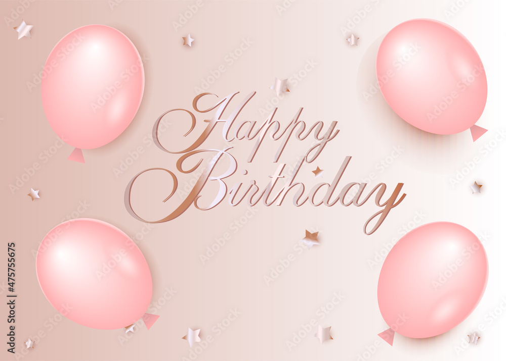 Happy birthday vector card with balloon in delicate pink shades