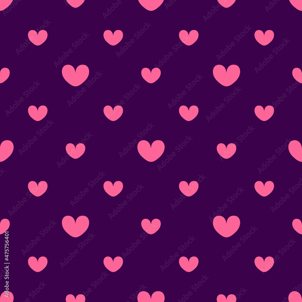 Pink hearts on a dark background. seamless pattern Pink hearts on a dark background. seamless pattern