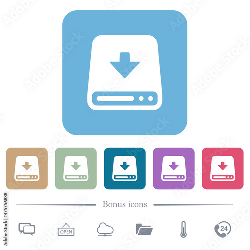 Download to hard disk flat icons on color rounded square backgrounds