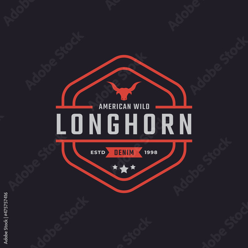 Classic Vintage Retro Label Badge for Texas Longhorn Western Bull Head Family Countryside Farm Logo Design Inspiration