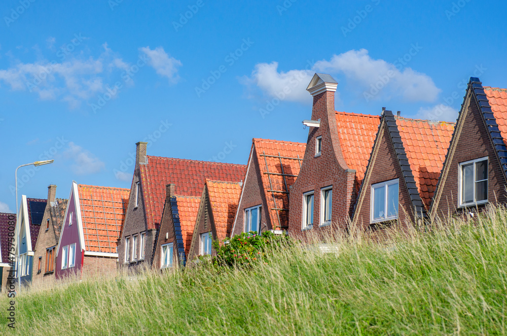 Typical Dutch family houses, traditional village historic architecture, Netherlands, Holland