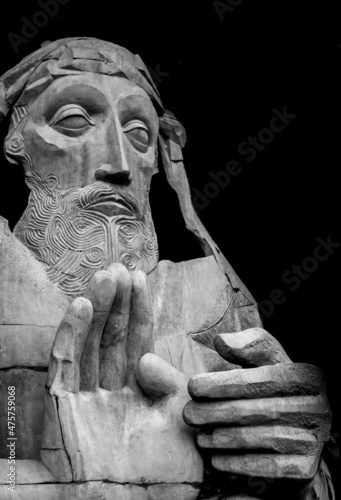 St. Andrew Sculpture in Batumi, black and white statue photo