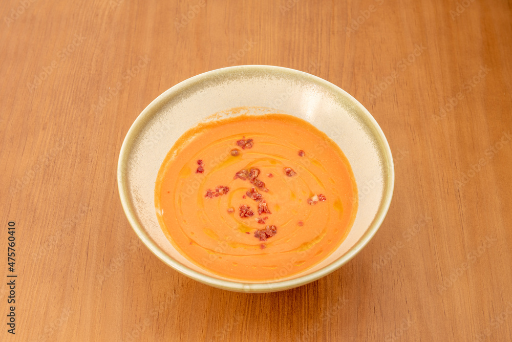 Salmorejo is a cream that is usually served as a first course; It is a traditional Cordoba preparation. It is made by crushing a certain amount of breadcrumbs, garlic, olive oil, salt, and tomatoes Salmorejo is a cream that is usually served as a first course; It is a traditional Cordoba preparation. It is made by crushing a certain amount of breadcrumbs, garlic, olive oil, salt, and tomatoes