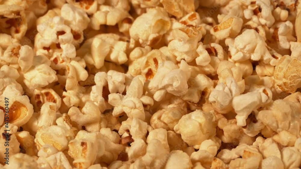 Golden Popcorn Rotating Slowly Closeup Golden Popcorn Rotating Slowly Closeup