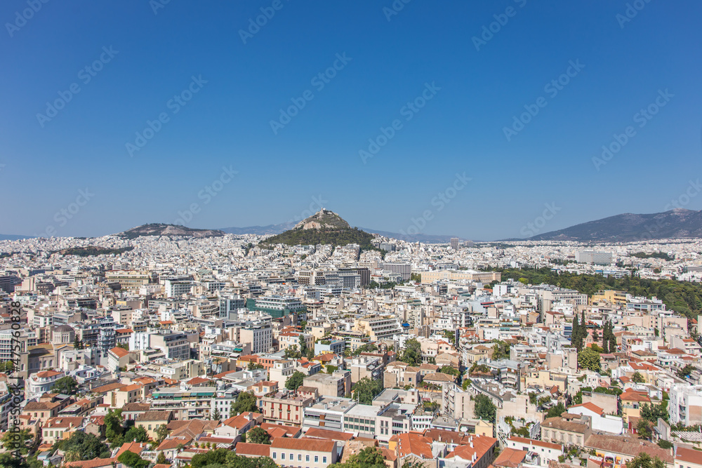A view of Lykavitos Hill along with panorama of Athens, Greece from the Acropolis.
