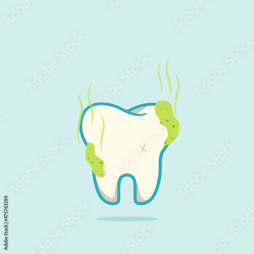 illustration of white teeth that are dirty due to food residue and bacteria