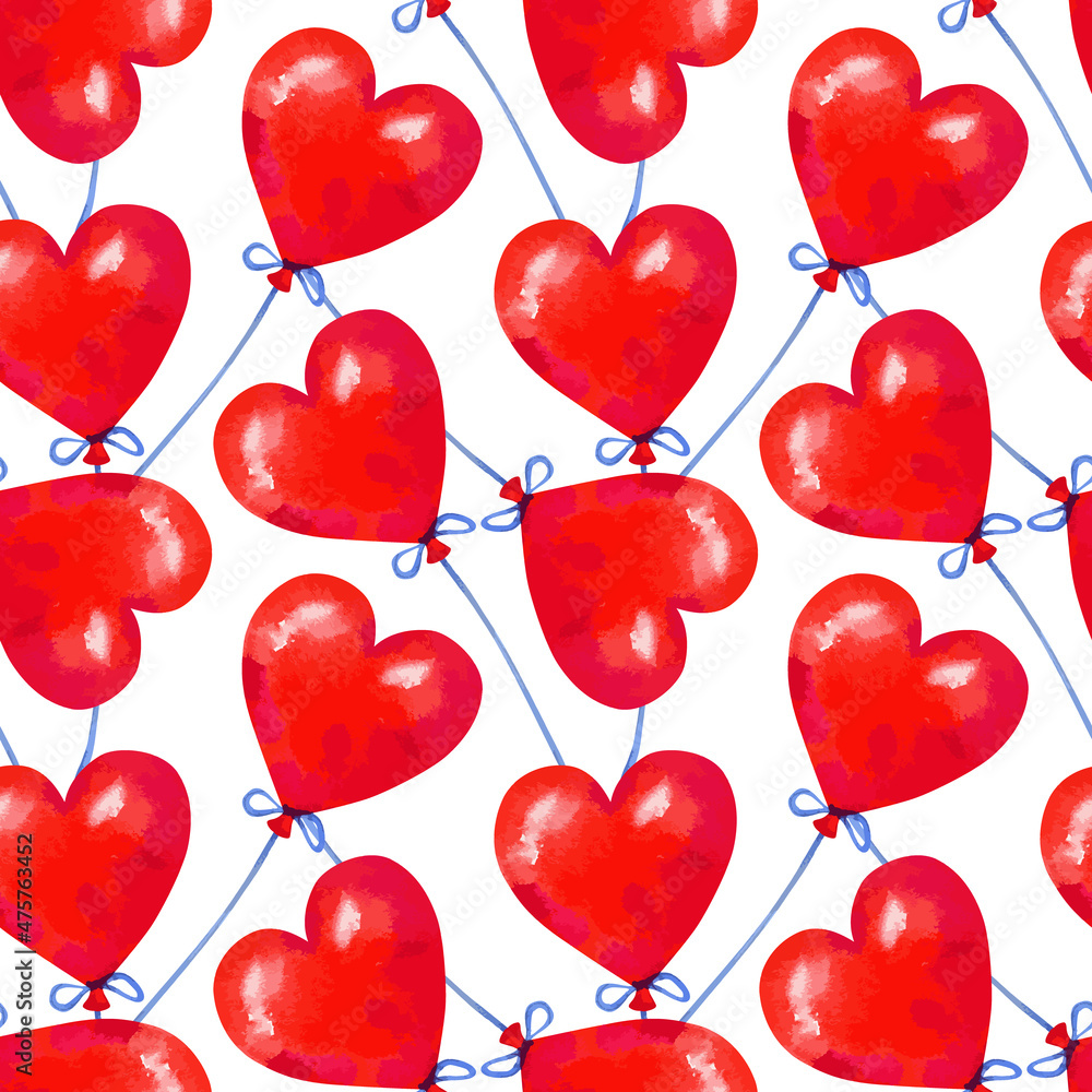 Vector illustration of seamless pattern with red heart balloons