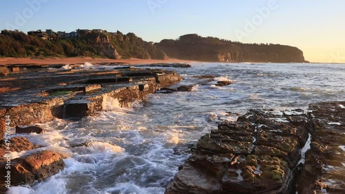 Sydney Northern beaches of Pacific coast – sunrise seascape in 4k.
 photo