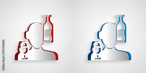 Paper cut Alcoholism, or alcohol use disorder icon isolated on grey background. Paper art style. Vector