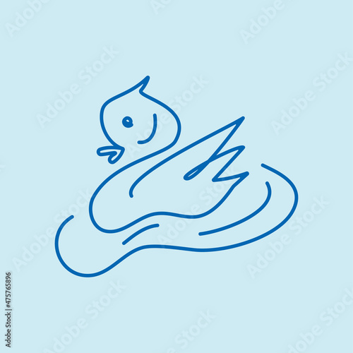 Solid line contour drawing of swan bird chick in minimalism style. Hand-drawn. Isolate on a white background. Vector illustration is suitable for logo or fabric design and napkin or cafe and