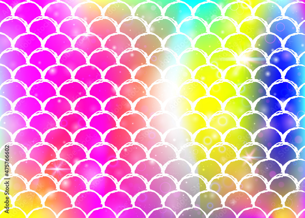 Princess mermaid background with kawaii rainbow scales pattern. Princess mermaid background with kawaii rainbow scales pattern.
