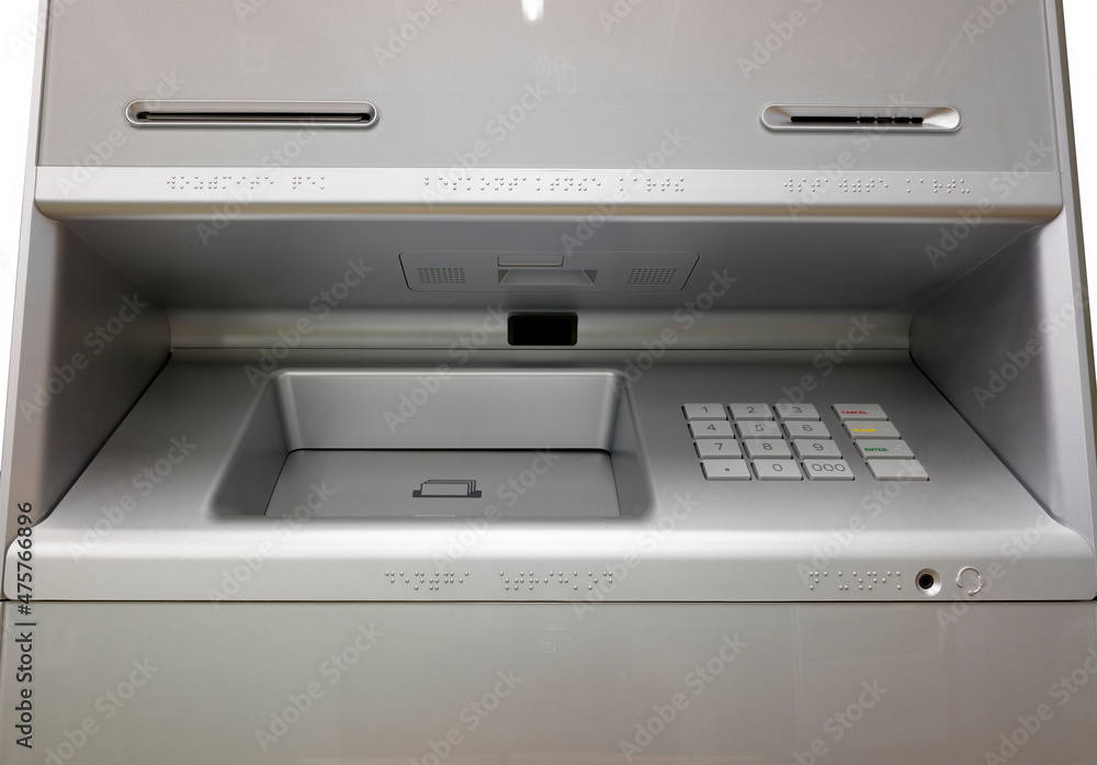 a modern ATM with recycling function and braille code as well as a headphone jack a modern ATM with recycling function and braille code as well as a headphone jack