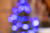 Bokeh magical blur background. Deep blue violet gradient. Shimmer confetti pattern.