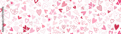 Heart love doodle background. Handwritten amour wallpaper template. Valentine celebration. Stock vector