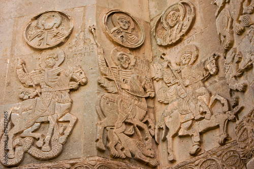 Bas-reliefs on exterior wall of Church of the Holy Cross (Cathedral of the Holy Cross) (Akdamar Kilisesi) on Akdamar Island, Lake Van, Eastern Anatolia, Turkey
