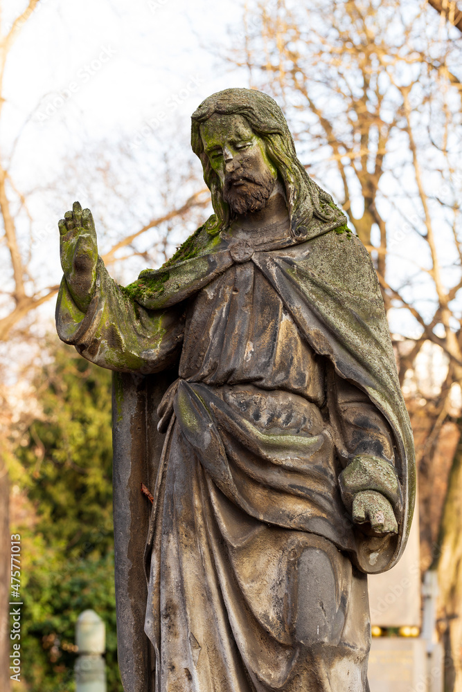 Historic Statue on the mystery old Prague Cemetery, Czech Republic