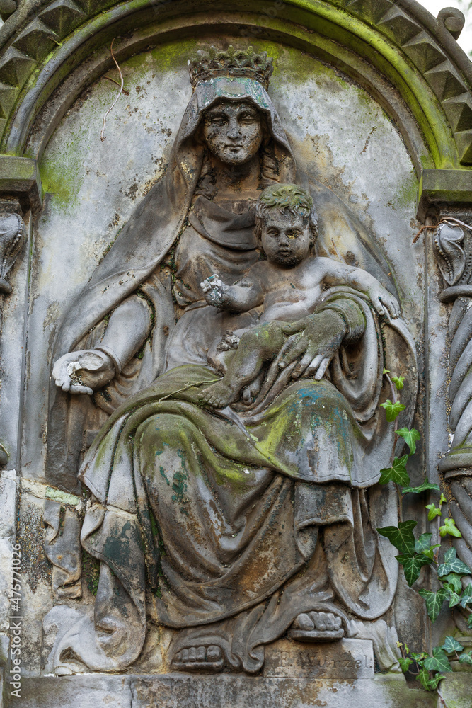 Historic Statue on the mystery old Prague Cemetery, Czech Republic