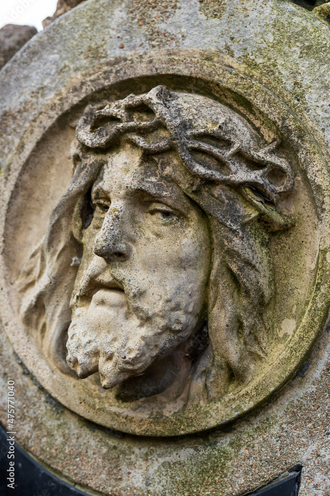 Historic Statue on the mystery old Prague Cemetery, Czech Republic