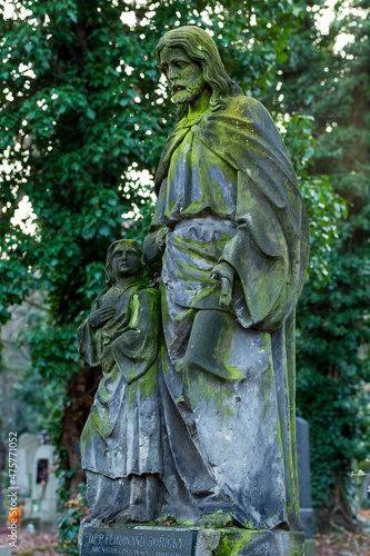 Historic Statue on the mystery old Prague Cemetery  Czech Republic
