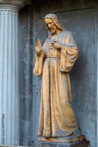 Historic Statue on the mystery old Prague Cemetery, Czech Republic