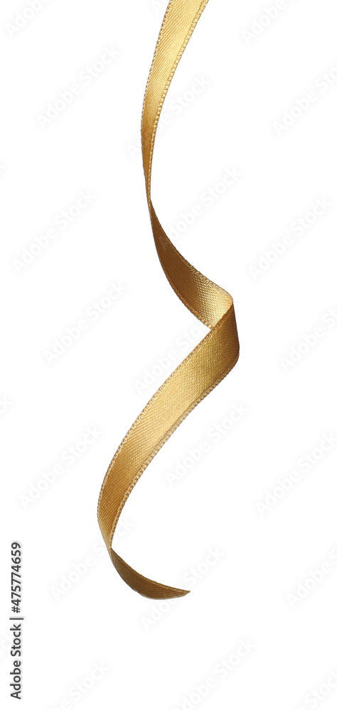 Beautiful golden ribbon isolated on white. Festive decor Beautiful golden ribbon isolated on white. Festive decor