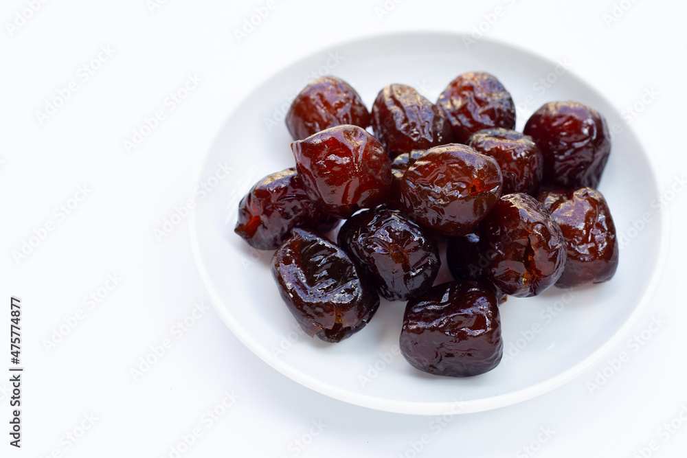Sweet chinese jujube dessert on white background. Sweet chinese jujube dessert on white background.