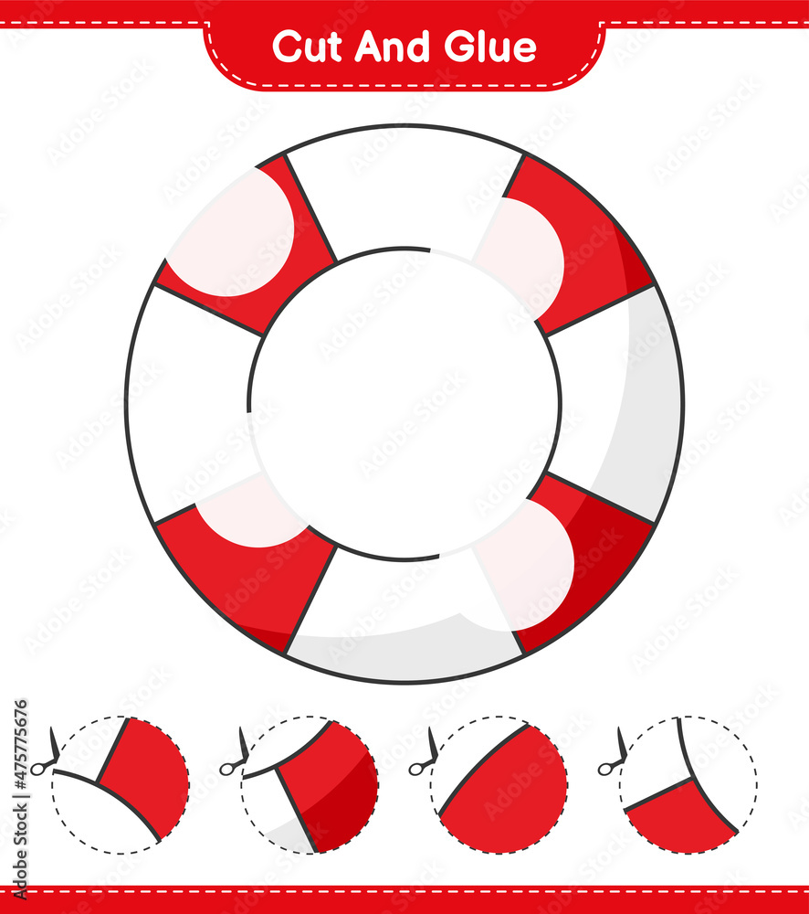 Cut and glue, cut parts of Lifebuoy and glue them. Educational children game, printable worksheet, vector illustration