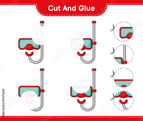 Cut and glue, cut parts of Scuba Diving Mask and glue them. Educational children game, printable worksheet, vector illustration