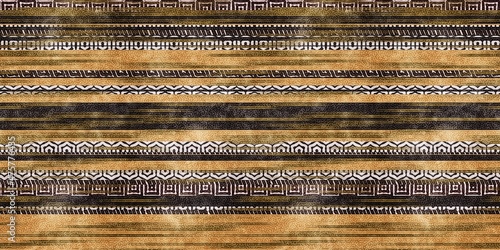 Seamless tribal ethnic stripe grungy border surface pattern design for print. High quality illustration. Faded rug or carpet like cover graphic tile. Thick lines filled with interesting geo textures.