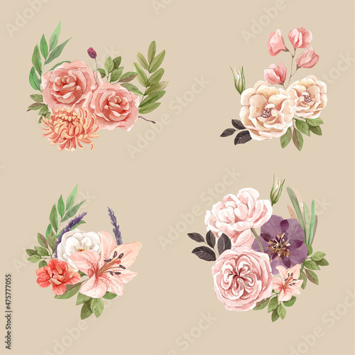 Bouquet template with boho flower wedding concept,watercolor style