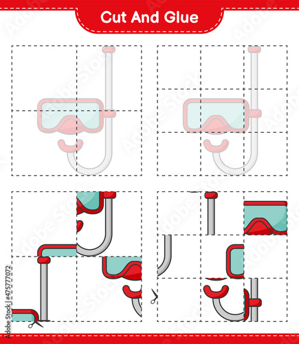 Cut and glue, cut parts of Scuba Diving Mask and glue them. Educational children game, printable worksheet, vector illustration