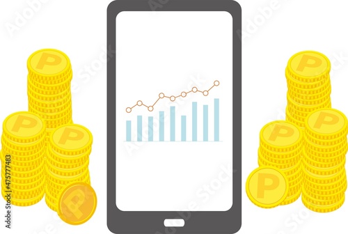 スマートフォン　コイン　ポイント　検索　グラフ　チャート　経済　画面