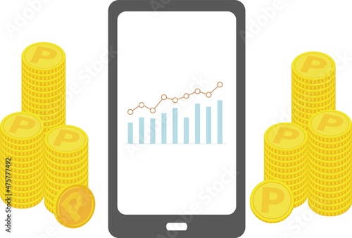 スマートフォン　コイン　ポイント　検索　グラフ　チャート　経済　画面