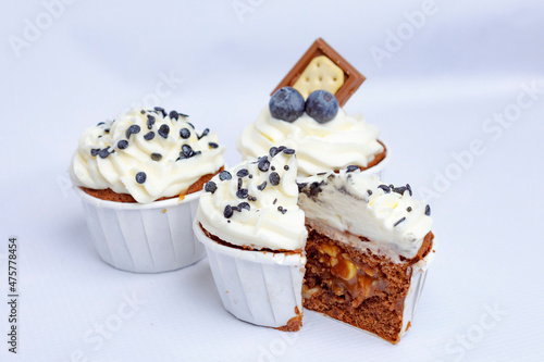 Tasty cupcakes on stand