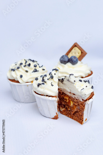 Tasty cupcakes on stand