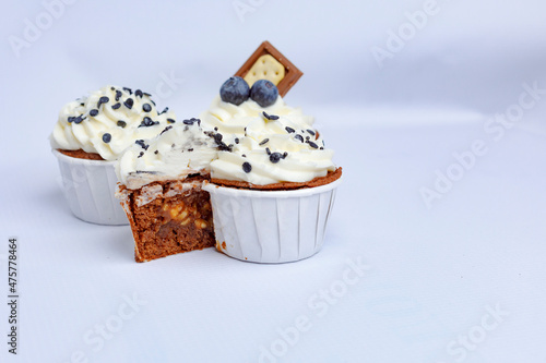 Tasty cupcakes on stand