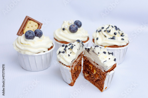 Tasty cupcakes on stand