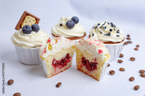 Tasty cupcakes on stand
