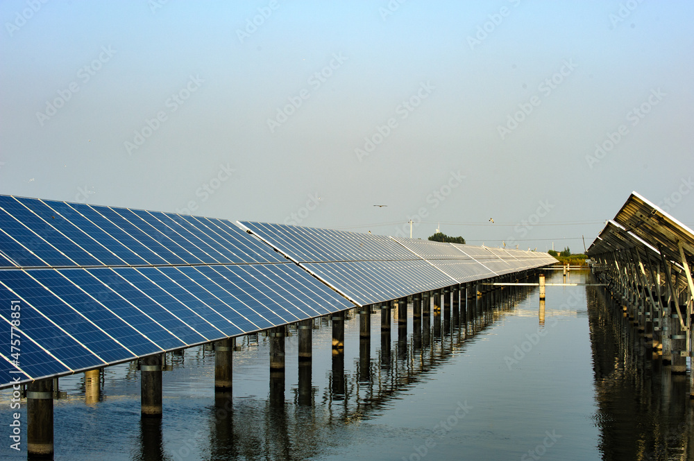Solar panels, photovoltaic power transmission. Alternative power sources, sustainable resource concept