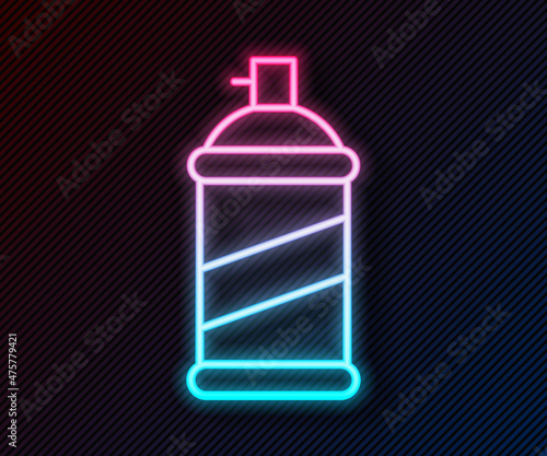 Glowing neon line Paint spray can icon isolated on black background. Vector