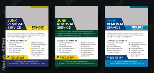 Junk removal service company flyer template. trash and Waste removal poster leaflet template. modern Yard junk removal flyer poster leaflet design
