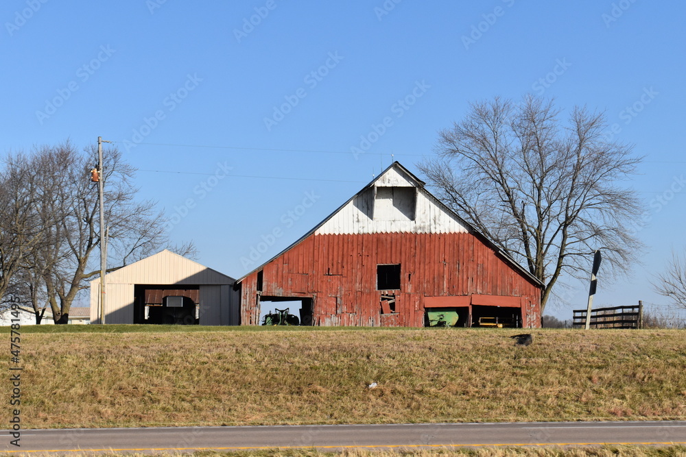 Old Red Barn in a Field