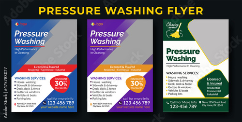Pressure and Power Washing Flyer template, window washing flyer Deck and Sidewalk Cleaning flyer