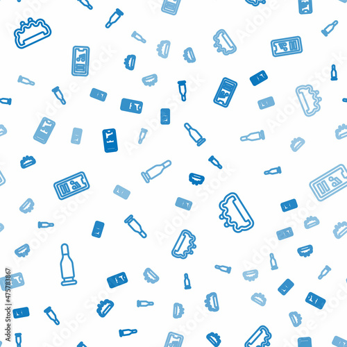 Set line Bullet, Brass knuckles and Music player on seamless pattern. Vector