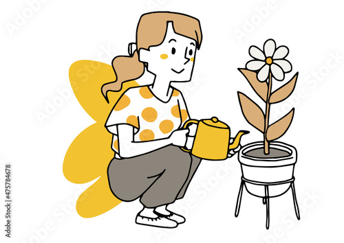 Canvas Print 花に水をやる女性　クリエイティブで論理的かつ創造的な思考を持つ方法　ゆるい手描きの人物イラスト