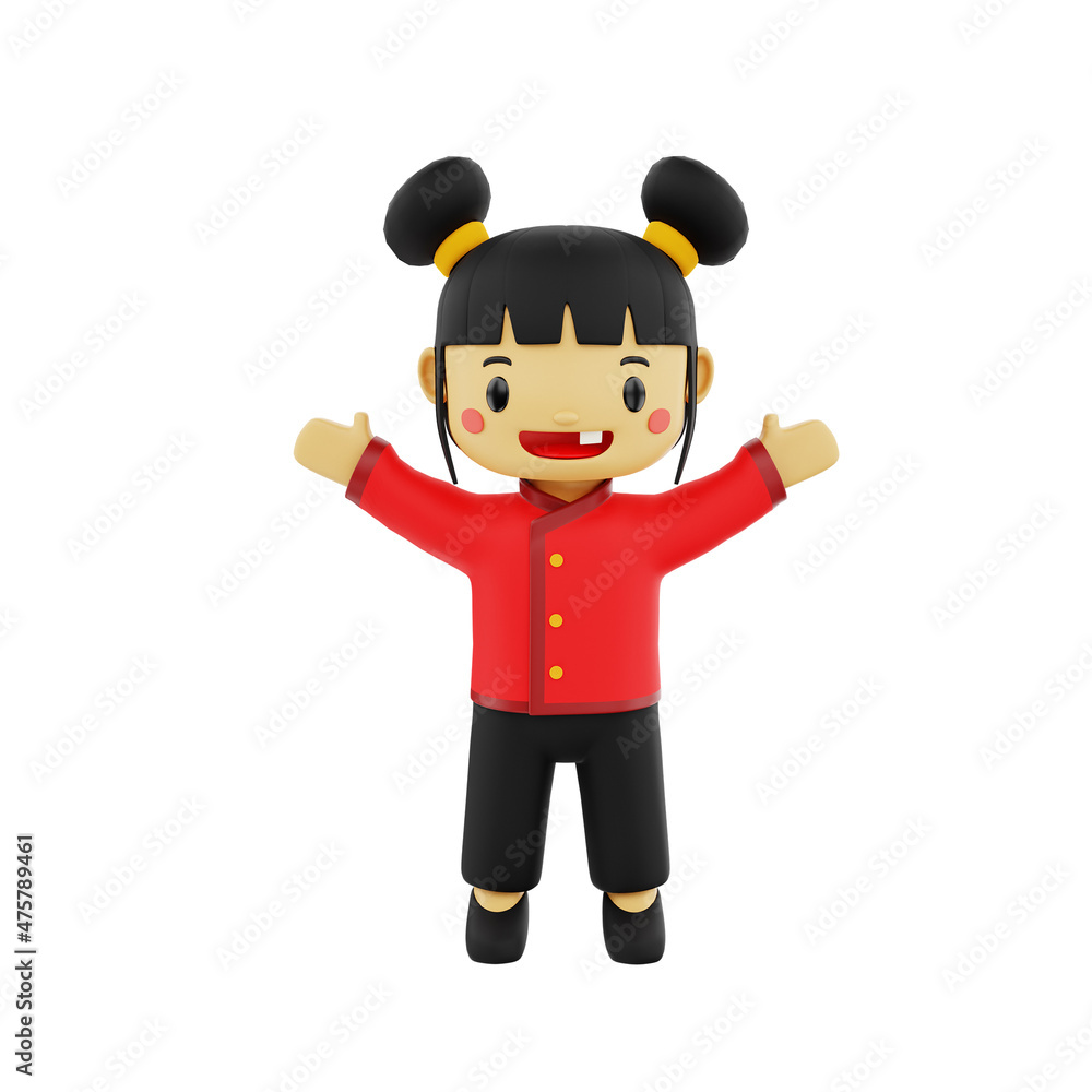 3d female chibi character raising both hands in chinese new year 3d female chibi character raising both hands in chinese new year