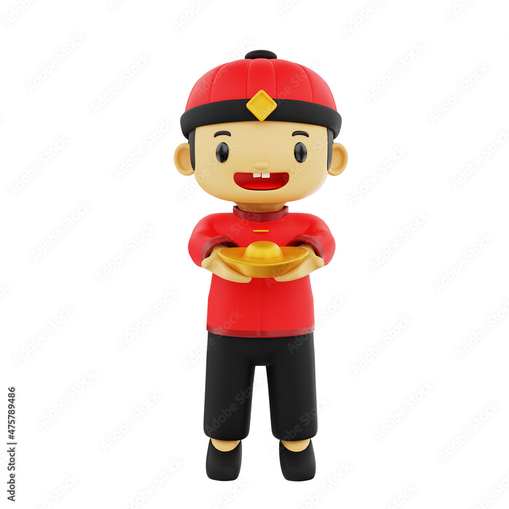 3d male character holding gold ingots in Chinese new year 3d male character holding gold ingots in Chinese new year