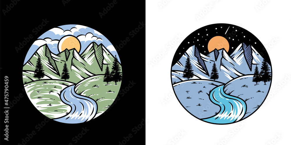 Fotografie wild nature with river illustration