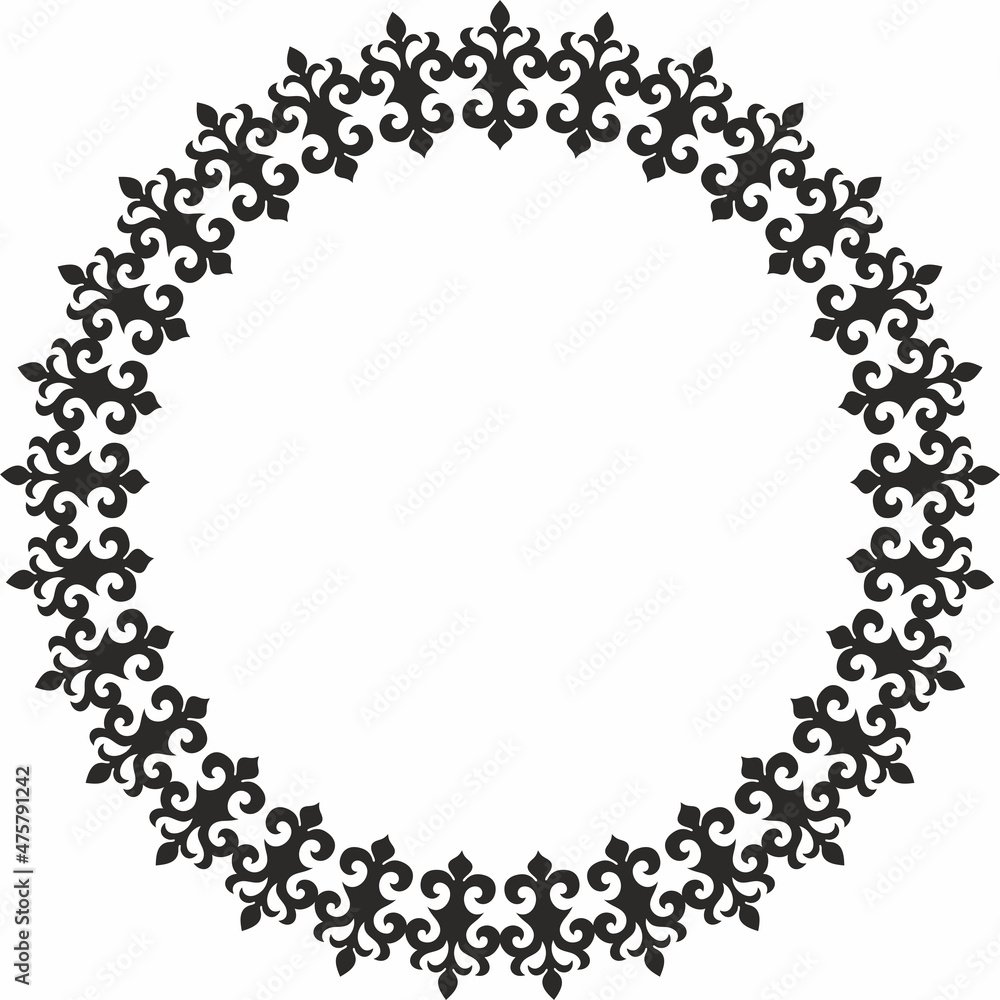 Vector Kazakh round monochrome frame. Ornamental circle of nomadic peoples of the great steppe
Vector Kazakh round monochrome frame. Ornamental circle of nomadic peoples of the great steppe