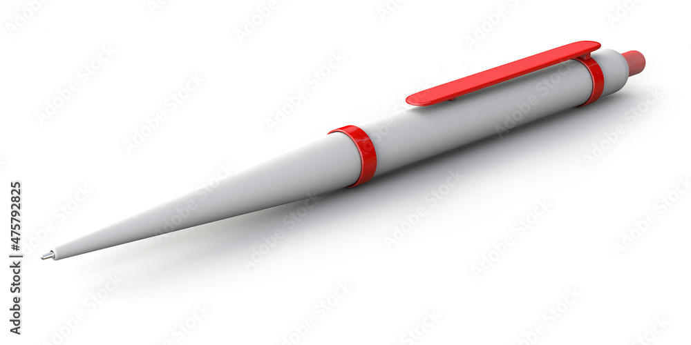 Realistic 3d white & red pen mockup isolated on white background. 3d illustration. Realistic 3d white & red pen mockup isolated on white background. 3d illustration.